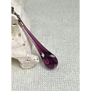 GUUSTIE Purple Teardrop Blown Glass Pendant on Sterling Silver Lariat Necklace